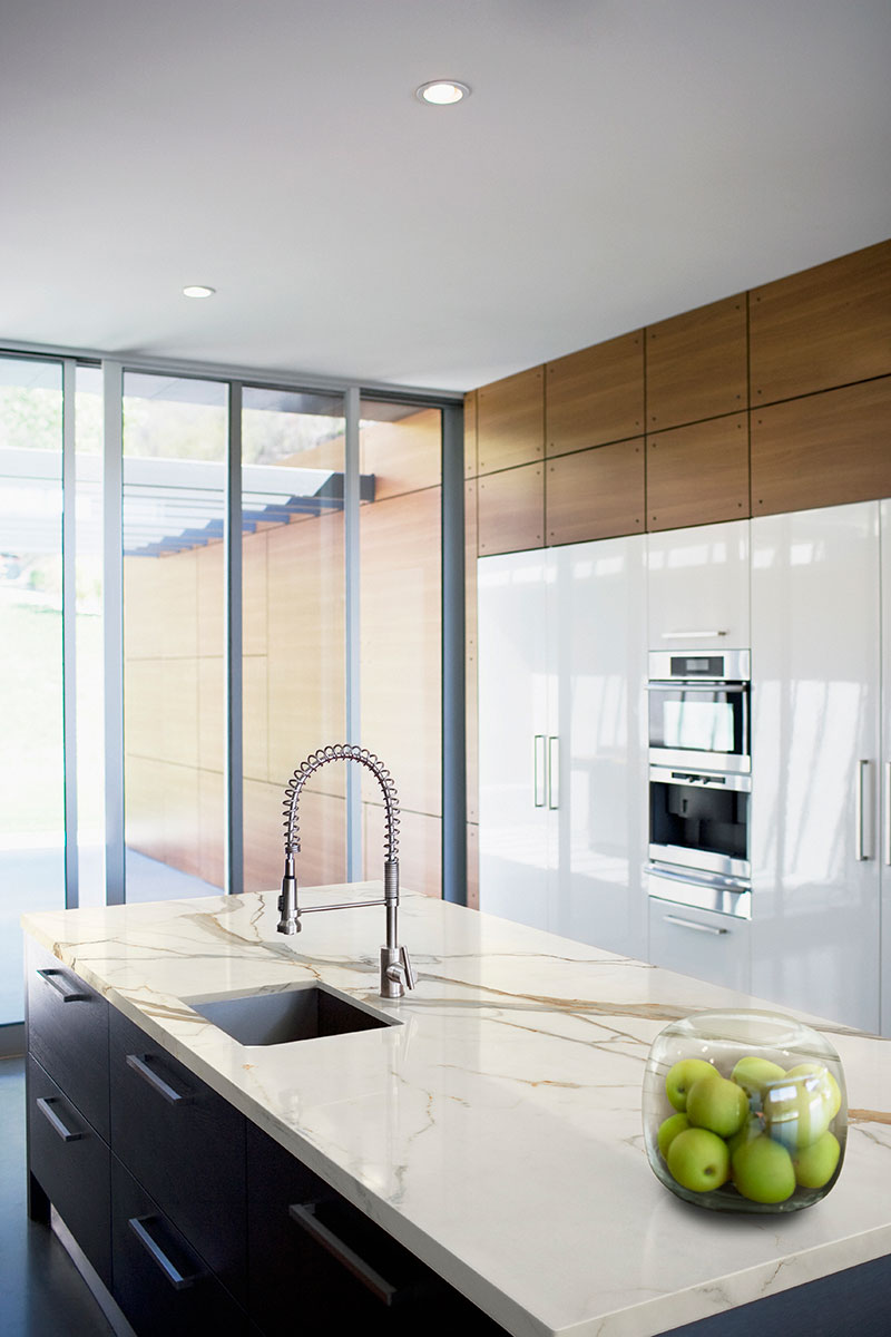 calacatta marbella polished countertop and backsplash tile in kitchen 1501